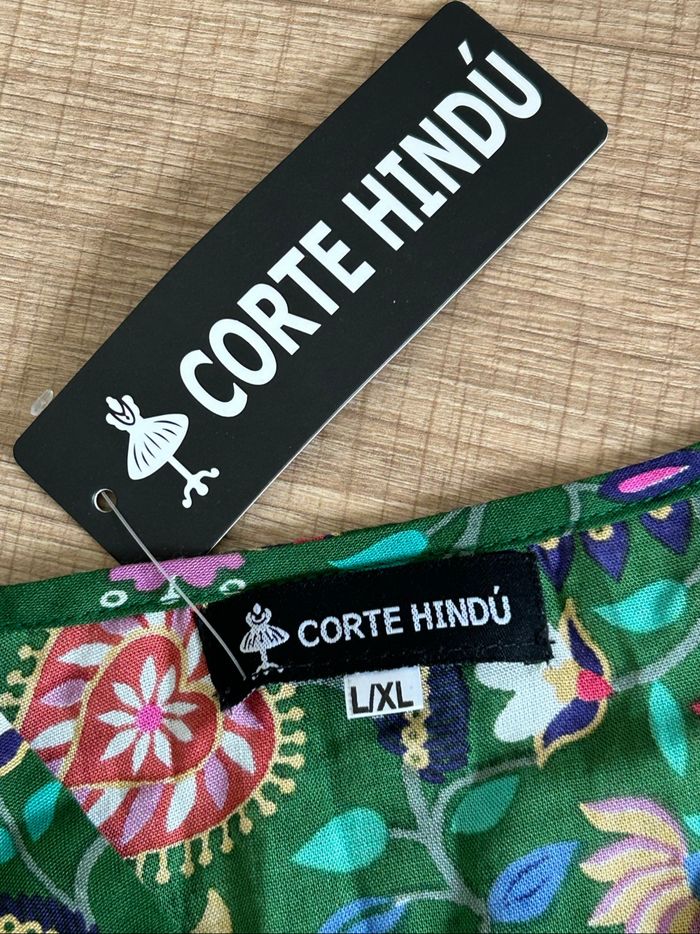 Robe verte et imprimée neuve à manches courtes Corte Hindu taille L/XL - photo numéro 9