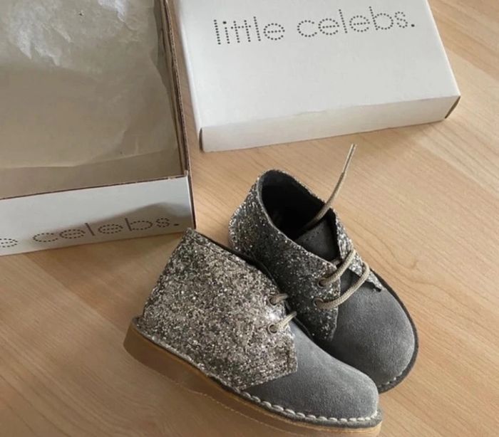 Bottines bottillons en cuir Nubuck chaussures Little Celebs 21 avec brillants neuves - photo numéro 2