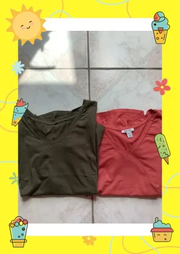 Lot de deux t-shirts unis kaki rouge cuivre Amisu