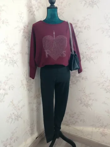Pantalon legging gris chiné élastique à la taille / camaïeu / (M)