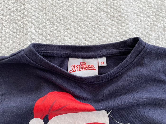 T-shirt manches longues bleu marine Spiderman Noël garçon 3 ans - photo numéro 2