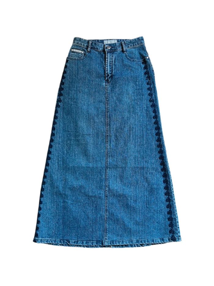 💙🌿Jupe en jean longue brodée bohème vintage 2000 long embroidered denim boho skirt🌿💙 - photo numéro 15