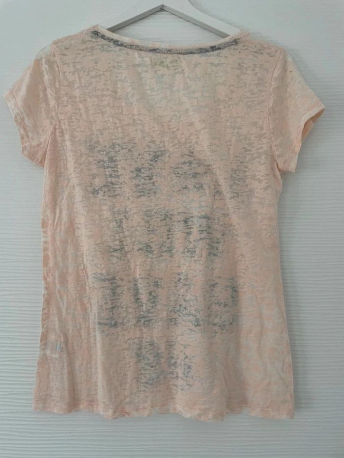 Haut t-shirt rose pâle clair transparent avec motifs léopard et écritures à manches courtes col rond - photo numéro 6