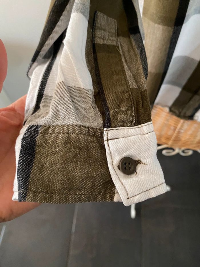 Chemise Zara blanche et kaki à gros carreaux manches longues taille S - photo numéro 5