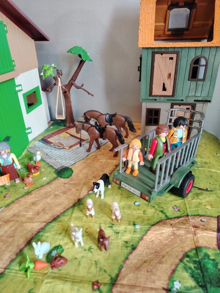 Lot playmobil grande ferme silo country + grange + remorque + tapis - photo numéro 7
