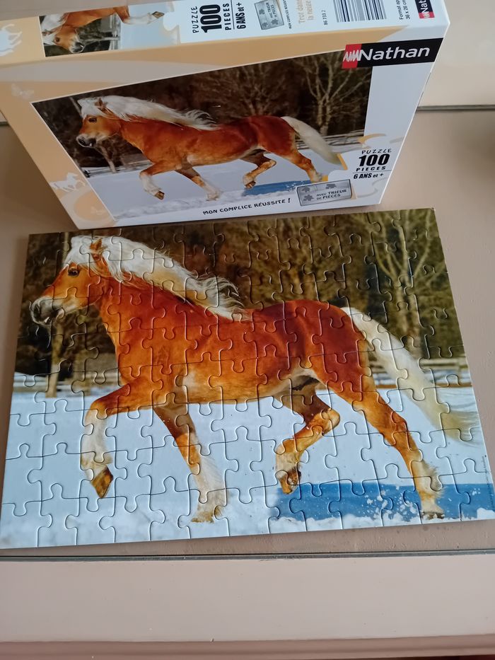 Faby27800 Puzzle 100 pièces pour 6 ans et plus - Complet "Nathan" Motif : Cheval dans la neige