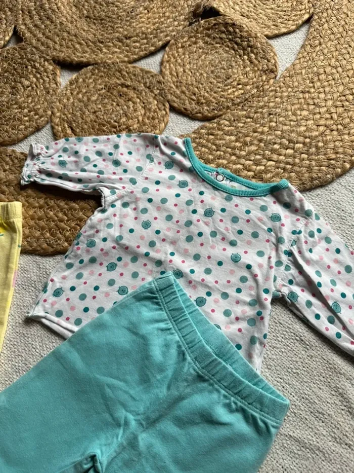 Lot fille 1-3 mois teeshirt pois + 2 leggings pantacourt - photo numéro 2