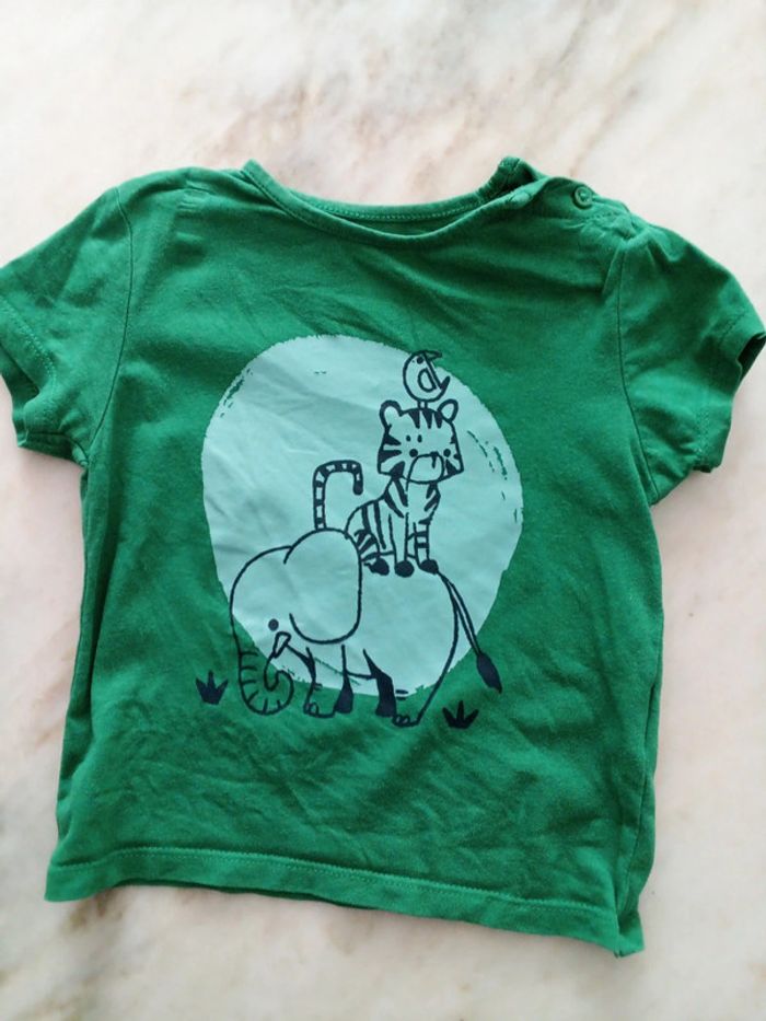 Tee Shirt vert motif éléphant et tigre Kiabi