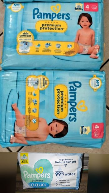 Lot 2 paquets pampers premium protection taille 4 + lot lingettes