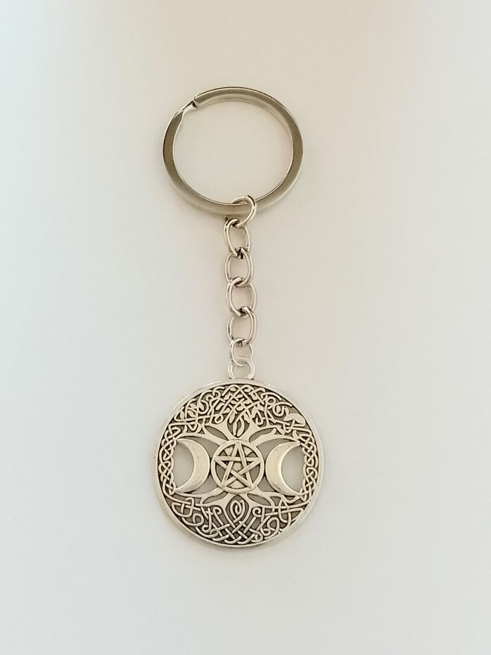 Porte-clés croissant lune, pentagramme, arbre de vie - photo numéro 2