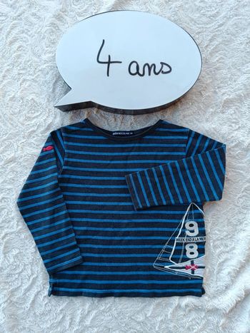 Sweat pull léger ou tee shirt épais rayé Garçon 4 ans weekend à la mer 100% coton