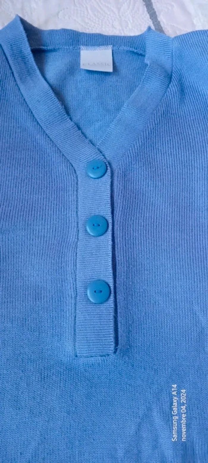 Pull col en V faux boutonnage manches 3/4 lavande 42 classic woman - photo numéro 8