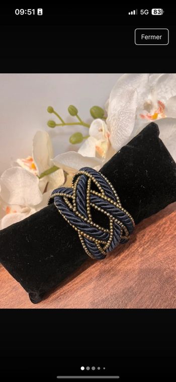 Bracelet manchette fantaisie bleu marine et doré