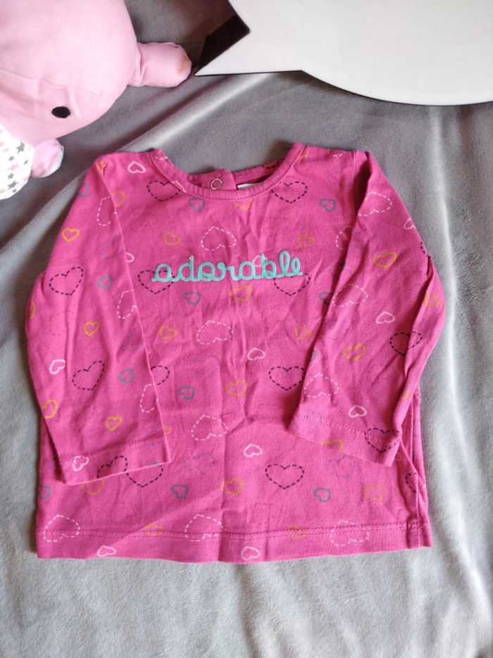 Tee shirt manches longues Fille 12 mois cœur "adorable" Mots d'enfants - photo numéro 2
