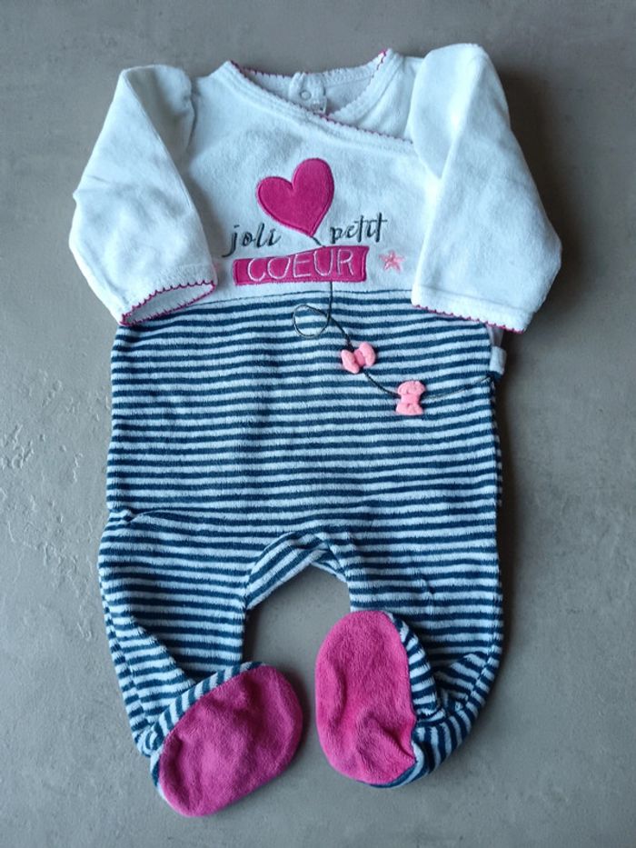 Pyjama 1 pièce bébé fille 3 mois joli petit cœur marinière  Gémo