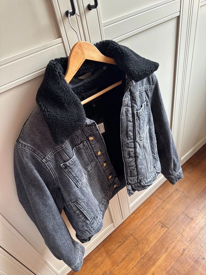 Veste en jean col sherpa Maje