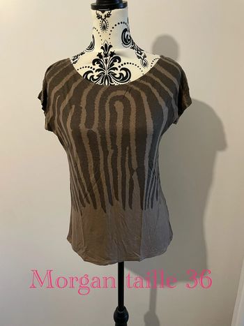 T-shirt à manches courtes marron doré motifs zébré Morgan taille 36