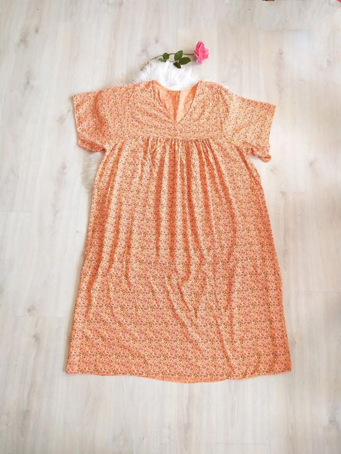 Robe longue ample col V coton style champêtre rétro vintage petites fleurs liberty - photo numéro 4