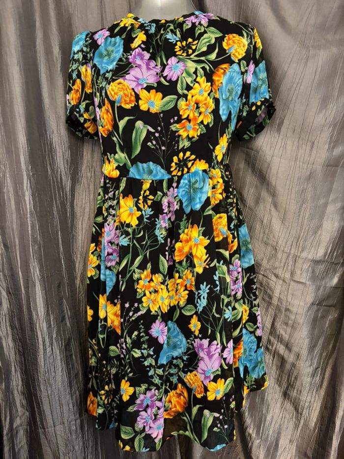 Belle robe vintage noire en mousseline imprimé fleurs des champs  M/38 - photo numéro 6
