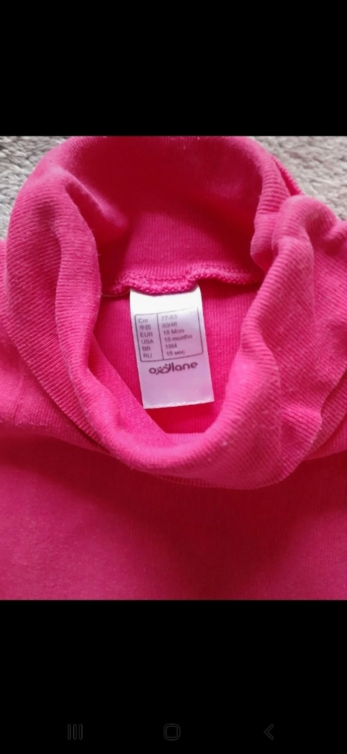 Sous pull fille rose 18 mois col montant - photo numéro 3