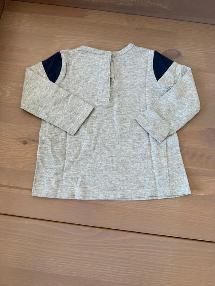 T-shirt manches longues La Redoute gris et bleu marine 18 mois - photo numéro 2