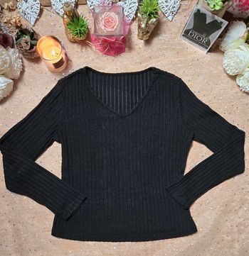 Pull fin col V gris foncé