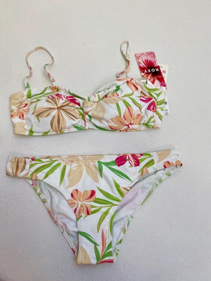 Maillot deux pièces bandeau et bikini S Roxy blanc et fleurs 80c 85b 90a