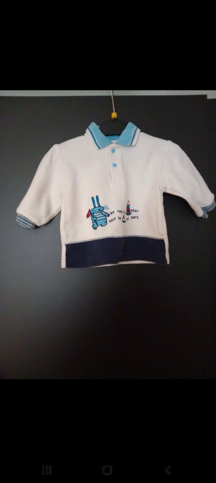 Pull epais 6mois blanc bleu