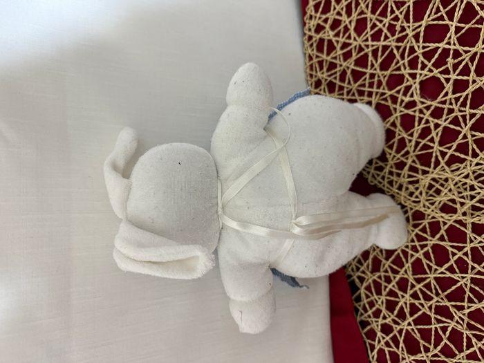 Doudou peluche Lapin blanc tablier bleu blanc vichy Klorane - photo numéro 2