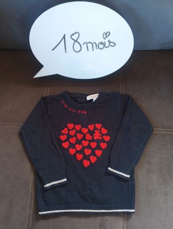 Pull marine et rouge Fille 18 mois Cœur Lulu castagnette