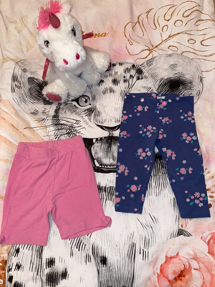 Lot legging et short, taille 12 mois, marque Babyclub et Disney.