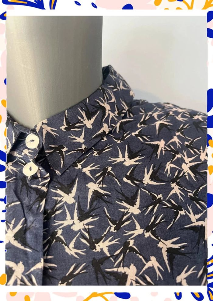 Chemise transparente oiseaux Peter Hahn – T50, manches courtes bleu nuit - photo numéro 3