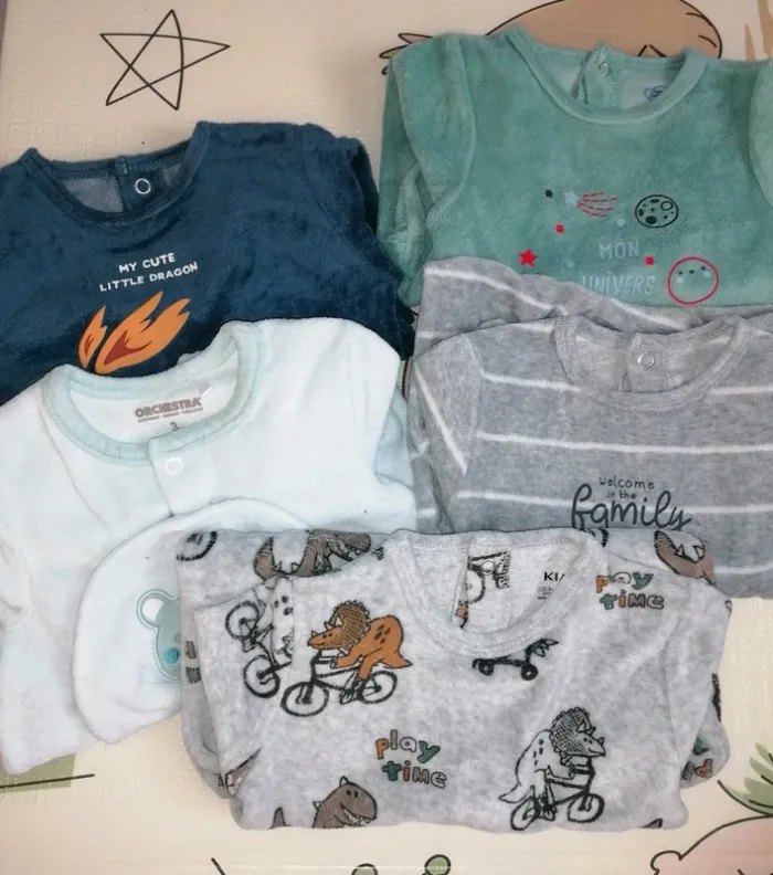 Lot de 5 pyjamas bébé garçon 3 mois kiabi orchestra et mot d'enfant