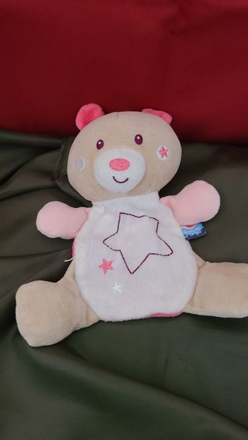 Sucre d'orge Magidoux doudou plat ours blanc rose marron étoile