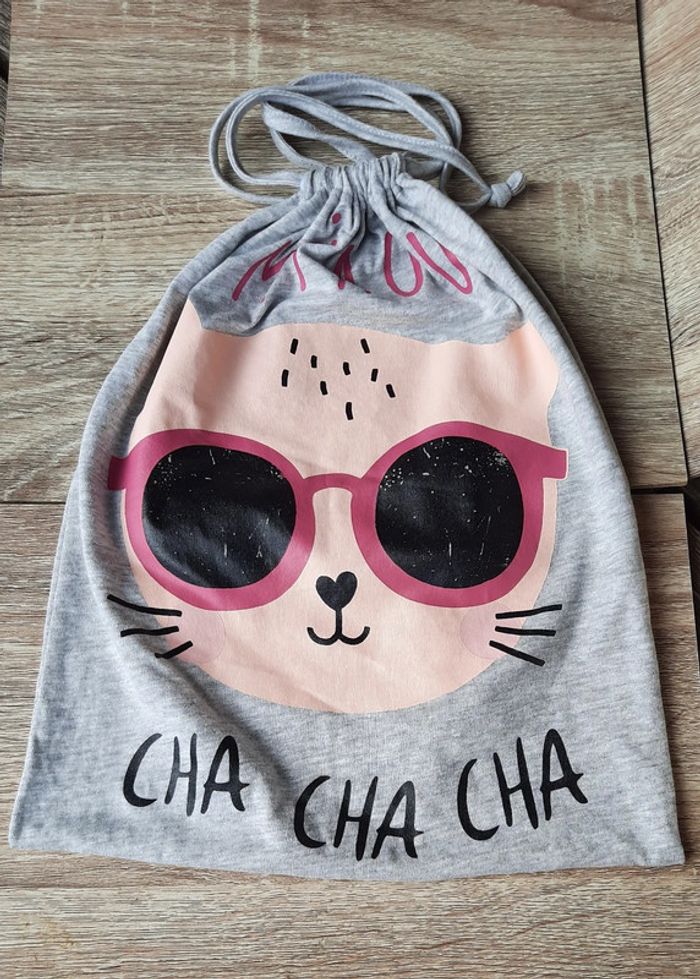 Sac gris floqué decor chat - photo numéro 3