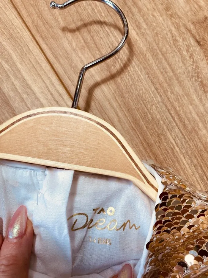 Taille 3-4 ans Robe longue créateur fille TAO blanche doré * tulle sequins réversibles * 🪷 - photo numéro 8