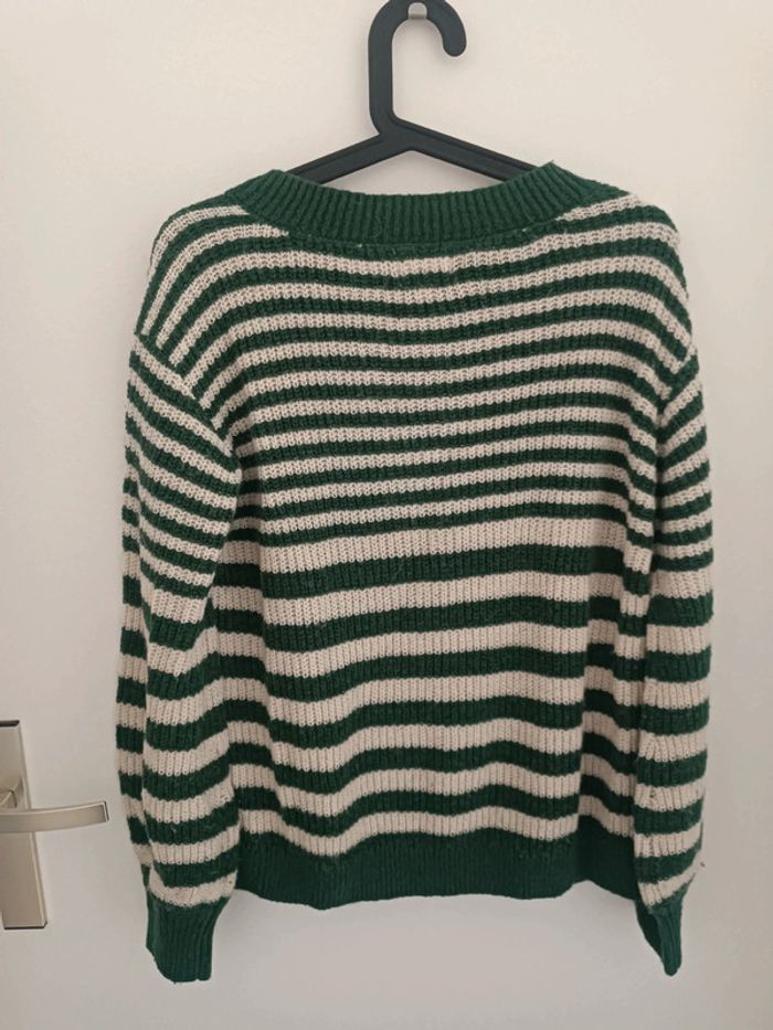 Pull d'hiver à mailles, rayures et boutons doux laine et mohair Taille M Leho En très bon état - photo numéro 3