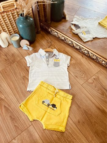 Taille 9 mois ensemble d’été 2 pièces garçon Kiabi écru et jaune * yey * 💙
