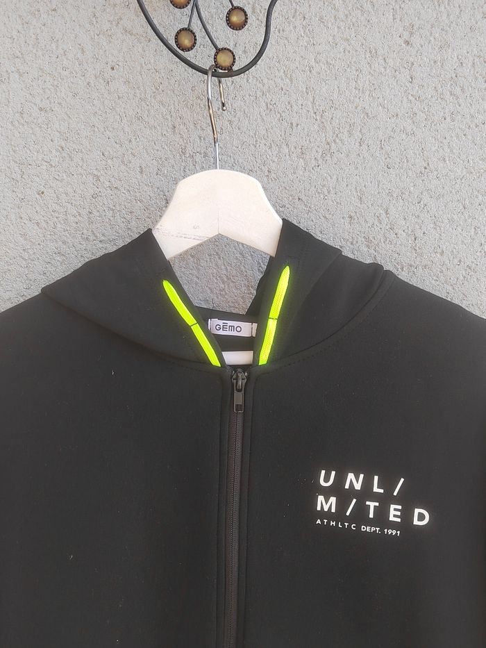 Veste Sweat Zippée gemo Noir Néon - Taille 14 Ans - Douceur Absolue - Comme Neuve ! - photo numéro 3