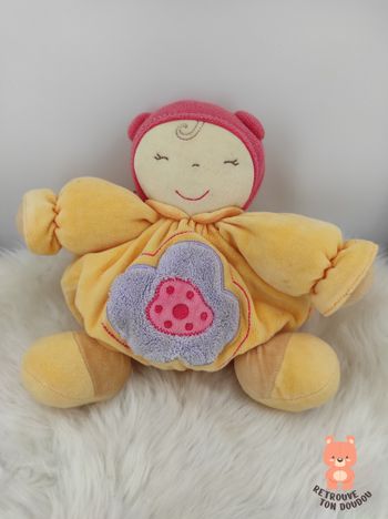 Doudou Boule Poupon Jaune Rose Kaloo 23 cm