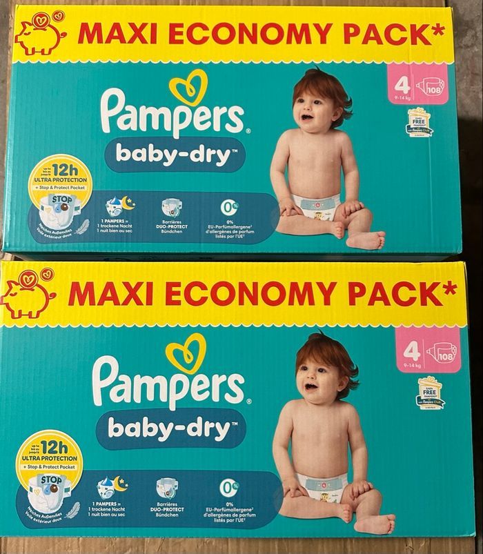 Lot de 02 cartons Pampers T4 Baby dry maxi