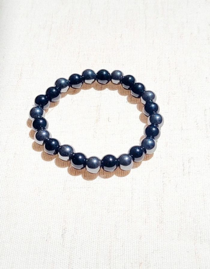 Bracelet en hématite naturelle – perles noires brillantes