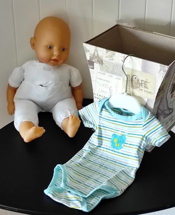 Body bébé garçon 3 mois – manches courtes, motif rayures et ours