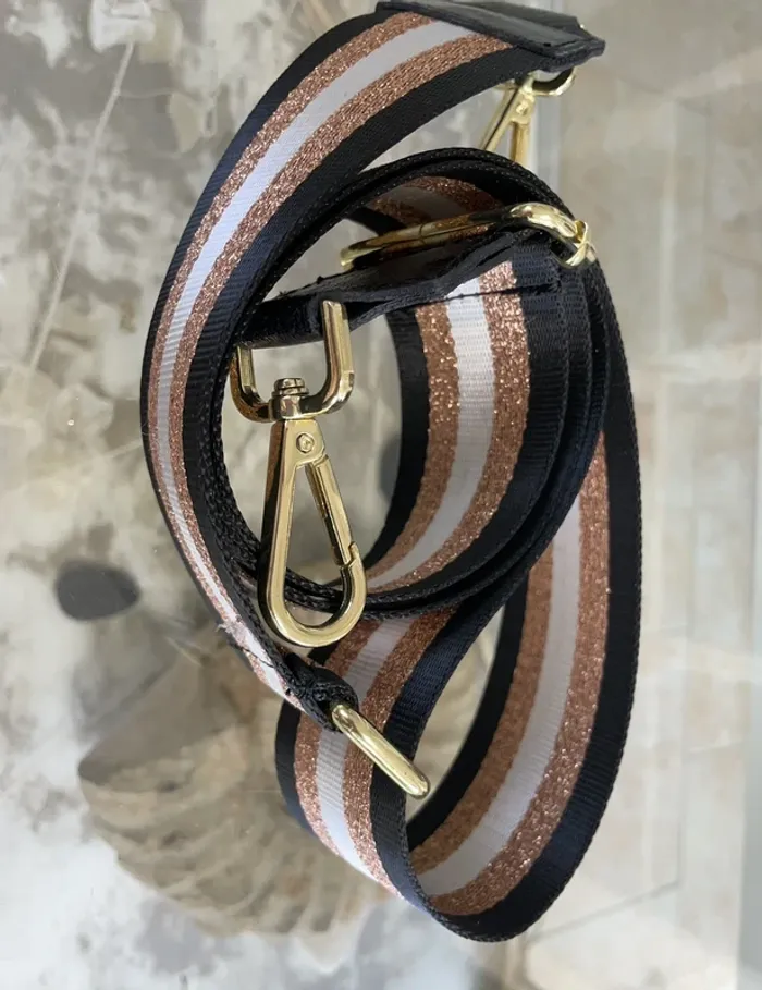 Bandoulière large noire rayée tissu et cuir - photo numéro 4
