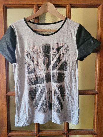 T-shirt manches simili cuir M