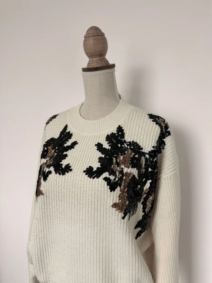 Pull hm beige sequin noir M maille vest sweat camisa blusa Maglia camicia sweater maglione suéter - photo numéro 4