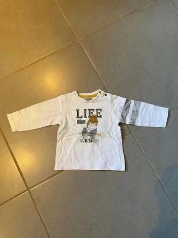 T-shirt - "Singe Life from wyoming" - Grain de blé - Manches Longues - Blanc, Gris & Noir - 12 mois