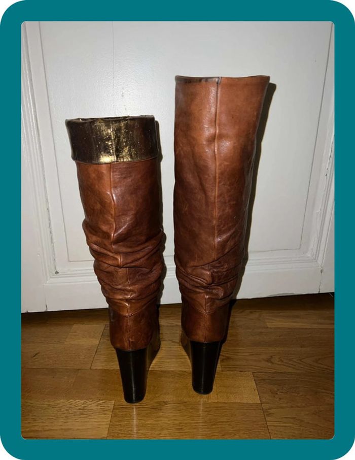 Bottes hautes plissées en cuir véritable taille 38 - BCBGmaxazria - photo numéro 5