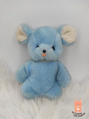 Doudou Peluche Souris bleue langue rose Vintage