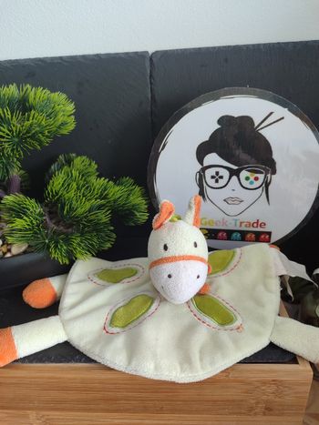 Kimbaloo doudou cheval plat rond vert orange Blanc écharpe Ovale Ane DD003378